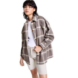 NIA Small Topanga Brown Plaid Flannel Warm Sherpa Lined Shirt Jacket Shacket